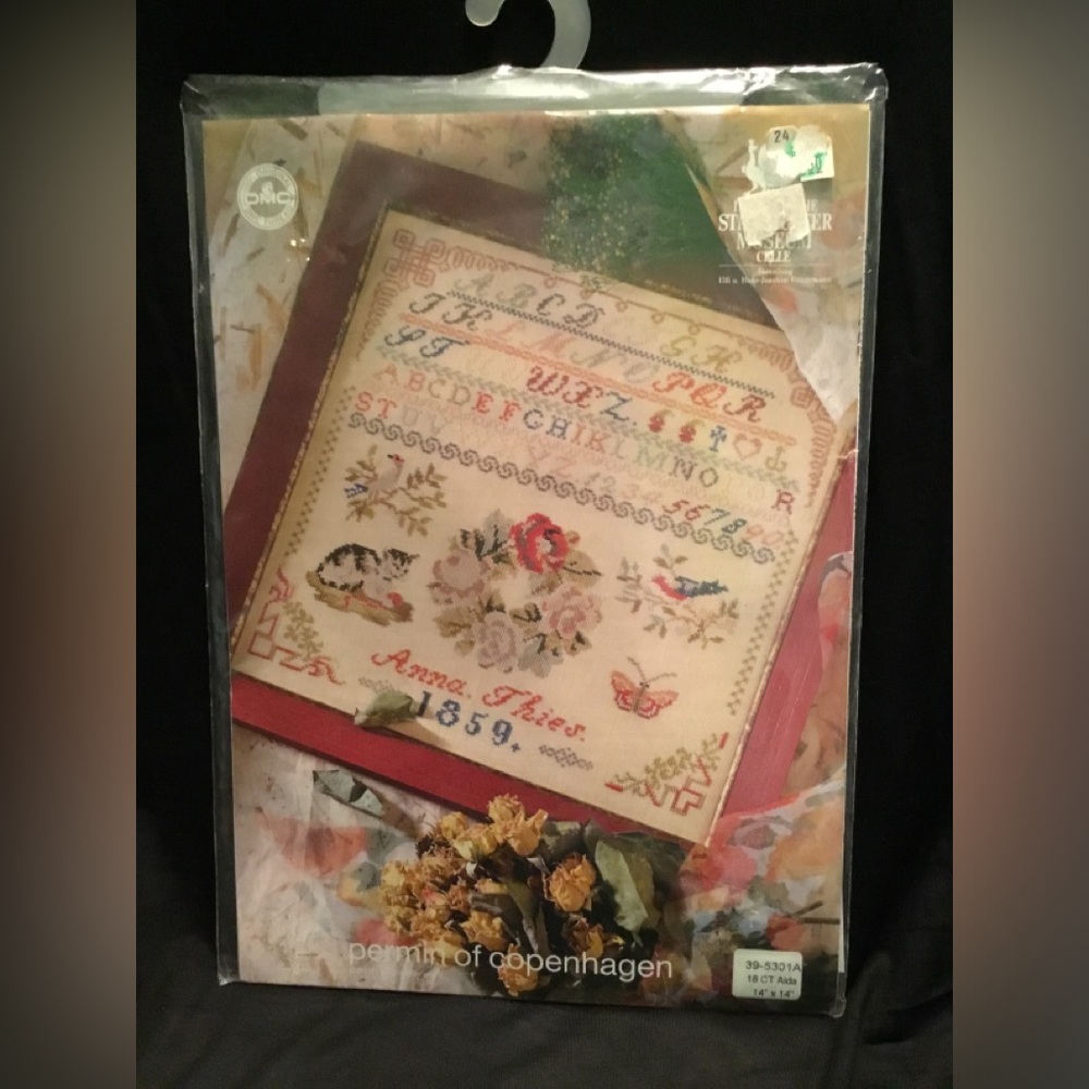 Vintage Cross Stitch Sampler Kit, Permian of Copenhagen, Anna Thies 1859